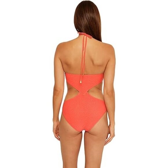 💕TRINA TURK💕 Standard Empire High Neck One Piece Swimsuit ~ Papaya 14 NWOT - Picture 6 of 11